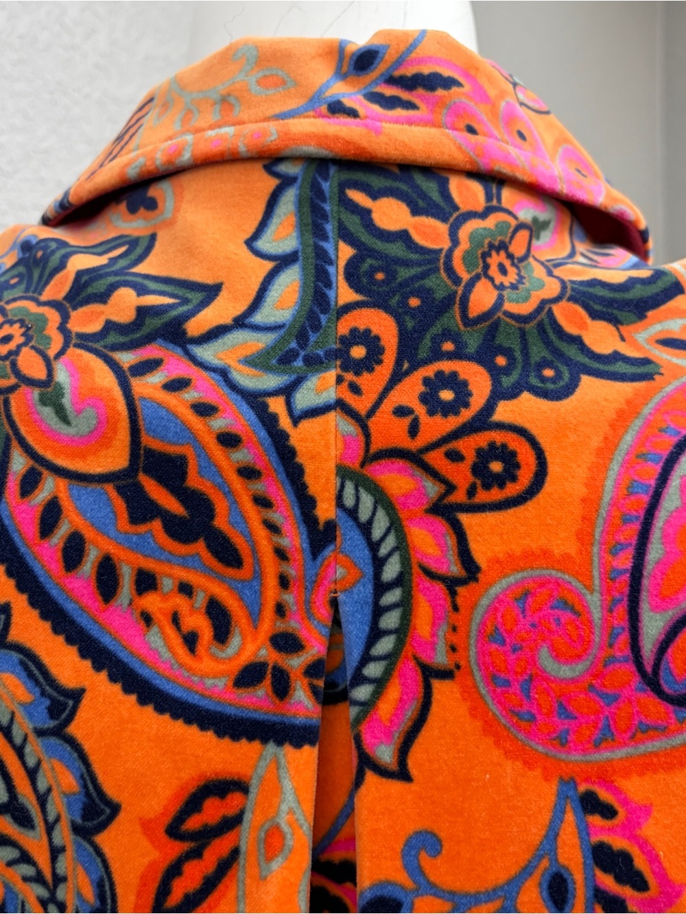 Boden Orange Paisley Velvet  Button-Front Long Sleeve Coat - Size 14 - Picture 9 of 16